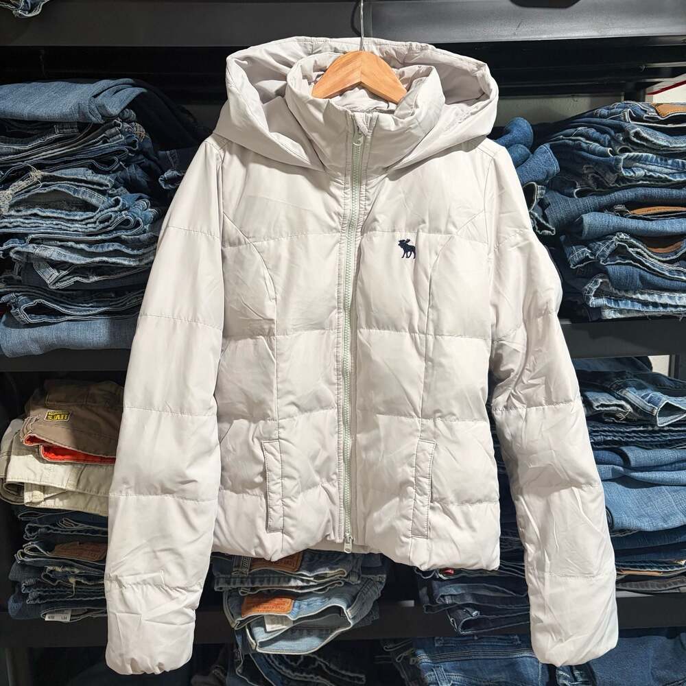 Abercrombie & Fitch Women's Puffer Jacket Hooded Dove White Size S